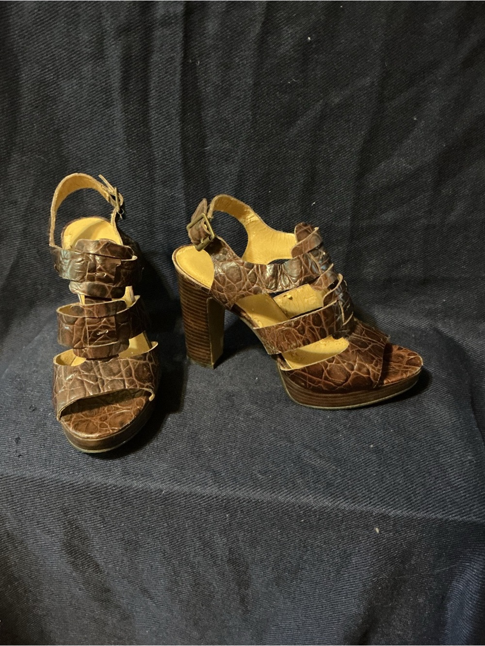 Nine West Brown Croc-Embossed High Heel Sandals